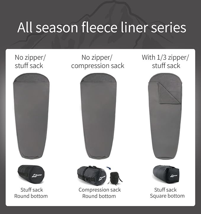 Litume All Season Fleece Sleeping Bag Liner Adds Up to 27°F/ 15°C Lightweight Mummy Sleeping Sack for Cold Weather and Winter Backpacking Camping Traveling with Drawstring Hood and Stuff Sack E629