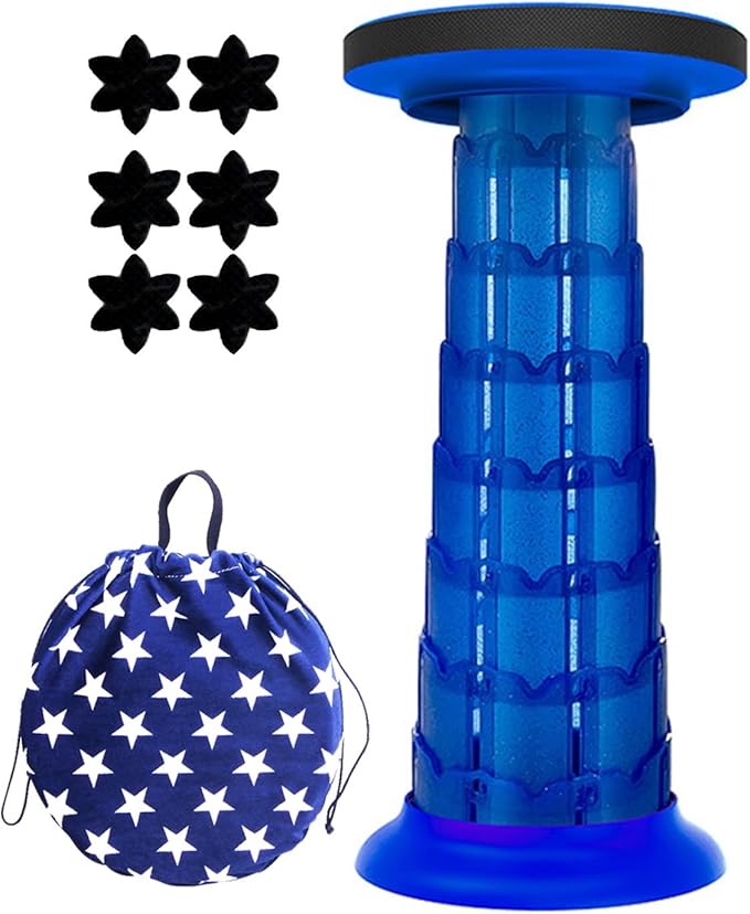 Foldable Collapsible Stool for Adults Portable Lightweight Telescopic Seat Upgraded Expandable Stool for Fishing Camping Outdoor Travel Garden BBQLoad 550lbs (Color : Blue)