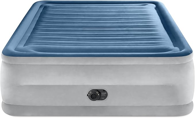 Intex: Dura-Beam Deluxe Comfort-Plush Air Mattress - 22 Queen Blue - Built-in Electric Pump Durable Fiber-Tech Carry Bag Included 600lb Capacity