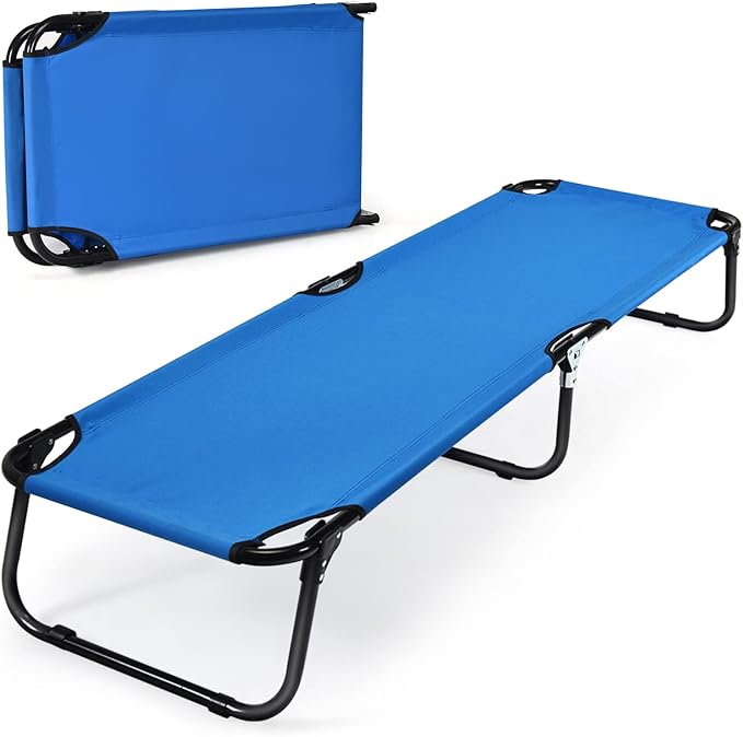 Tangkula Folding Camping Cot Portable Camping Bed with Steel Frame Elevated Travel Military Portable Cots Bed for Adults Kids Indoor Outdoor Foldable Sleeping Cot for Nap Beach Hiking Camping