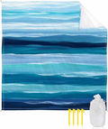 Beach Blanket Waterproof Sandproof Picnic Blanket 83x79 Foldable Beach Mat with Blue-green Stripes Ocean Beach Watercolor Pattern for Camping Park Grass Beach Travel