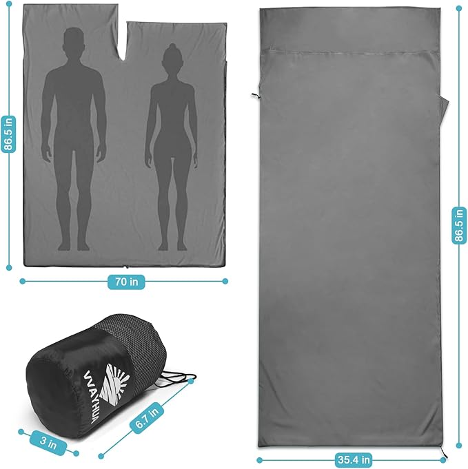 Sleeping Bag Liner 9.5oz Ultralight Satin Travel Sheets for Hotel with Two Way Zippers Silky Camping Sheets &amp Adult Sleep Sack for Backpacking Hiking Business Trips