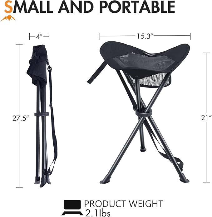Portal Tall Folding Tripod Stool for Outdoor Camping Walking Hunting Hiking Fishing Travel Support 225 lbs