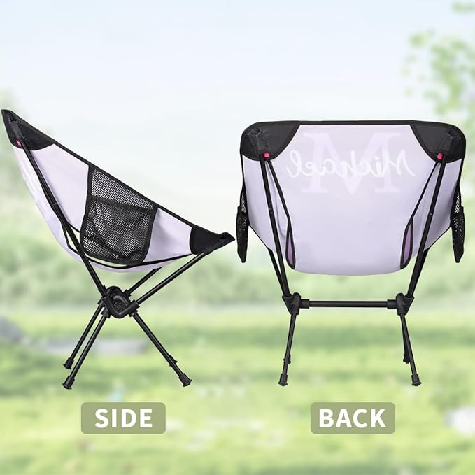 Custom Purple Portable Camping Chair Personalized Backpacking Chair with Name Lightweight Foldable Chairs for Hiking Beach