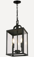 Large Outdoor Indoor Pendant Light 2-Light Modern Black Metal Outside Chandelier Exterior Hanging Fixture Ceiling Mount with Clear Glass Shade for Front Porch Entrance Foyer Entryway (Bulb Included)