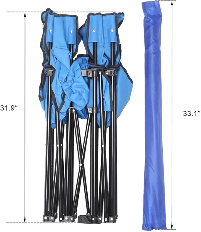 Portable 2 Seat Folding Camp ChairDouble Camping Chairs with Umbrella with Cooler Bag Beverage Holder Carrying Bag Foldable Lawn Chair for Outside Picnic Beach (Blue)