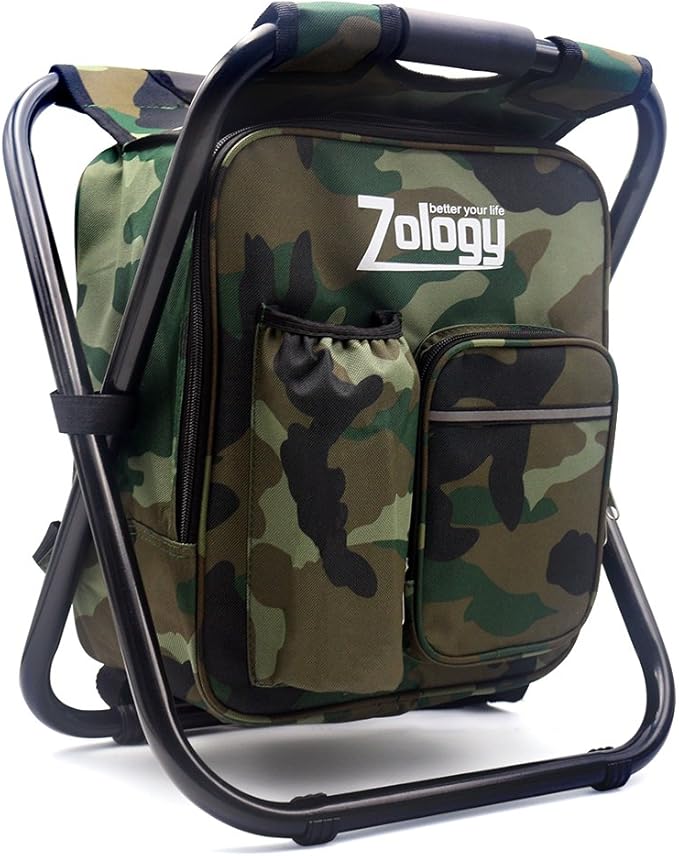 Folding Camping Chair Stool Backpack with Cooler Insulated Picnic Bag Hiking Camouflage Seat Table Bag Camping Gear Outdoor Fishing Hunting Gifts for Men