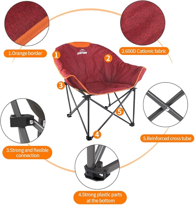 OUTDOOR LIVING SUNTIME Sofa Chair Oversize Padded Moon Leisure Portable Stable Comfortable Folding Chair for Camping Hiking Carry Bag…