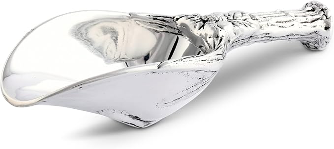 Arthur Court Antler Oak Leaf Handle Bar Ice Dry Bin Candy Spice Scoop - Sand Casted Aluminum 8 inch Long