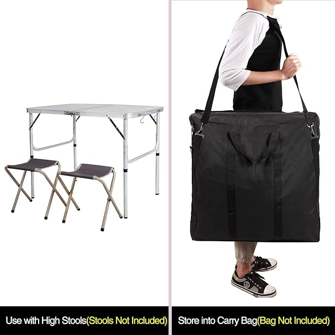 REDCAMP Aluminum Camping Table 3 Foot Portable Folding Table Adjustable Height Lightweight for Picnic Beach Outdoor Indoor White 36 x 24 inch