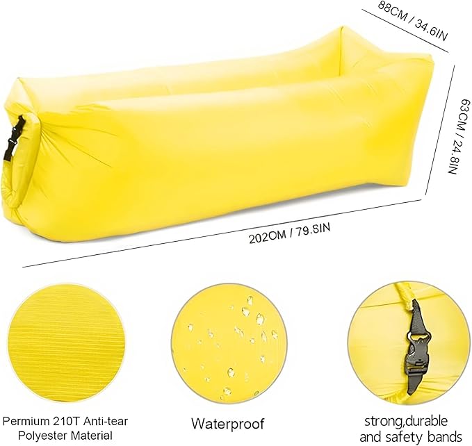 Inflatable Couch Air Sofa Hammock Portable Waterproof Anti Air Leaking Design Camping Chair for Traveling Beach Picnics &amp Music Festivals Camping (Yellow)