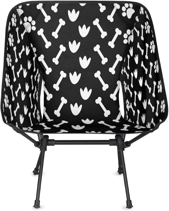 Black White Dog Paw Bone Camping Chair Lightweight Portable Chairs for Adults Easy Installation Outdoor Foldable Camping Chair for Camping Fishing Hiking Picnic Beach