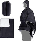 REDCAMP 4-in-1 Wearable Camping Poncho Blanket Waterproof Windproof Warm Outdoor Blanket with Hood &amp Pocket Lightweight Portable for Hiking Stadium Travel Black
