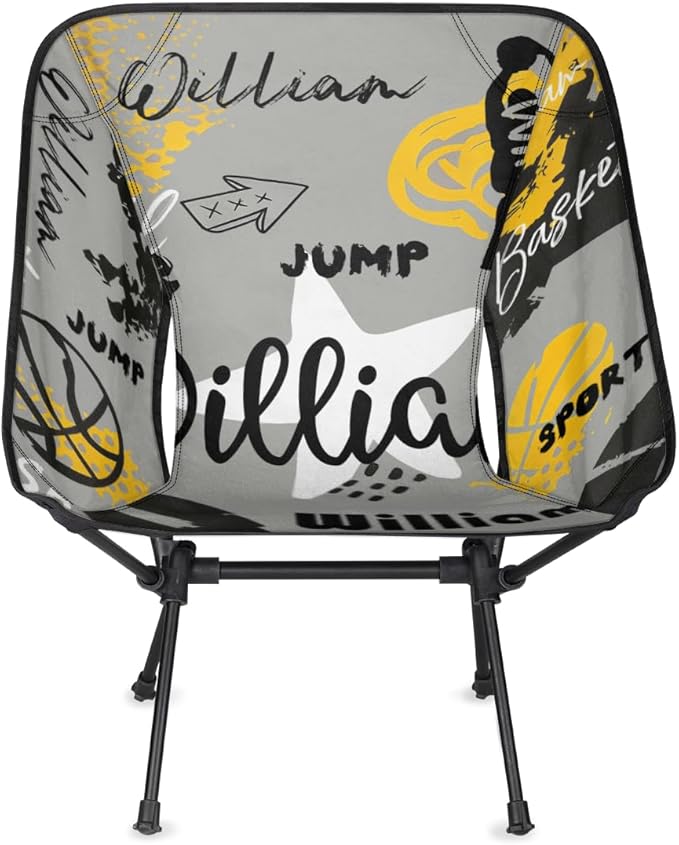 Custom Camping Chair Personalized Portable Backpacking Chair with Name Lightweight Folding Chair for Beach Hiking Basketball Ball