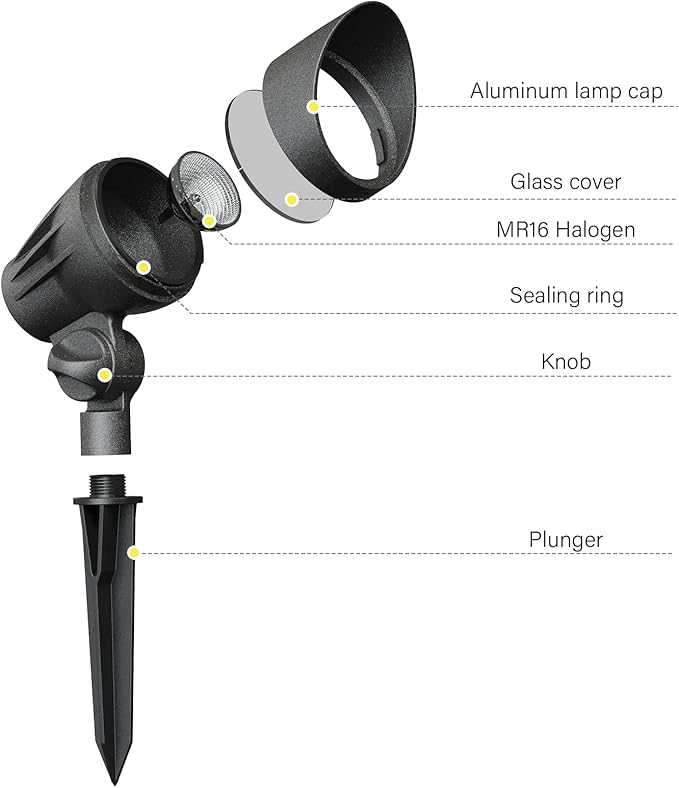 Outdoor Low Voltage Landscape Light 50 Watt Halogen Spotlights 12 Volt Flood Lights 3000K Warm White with Connector and Stake