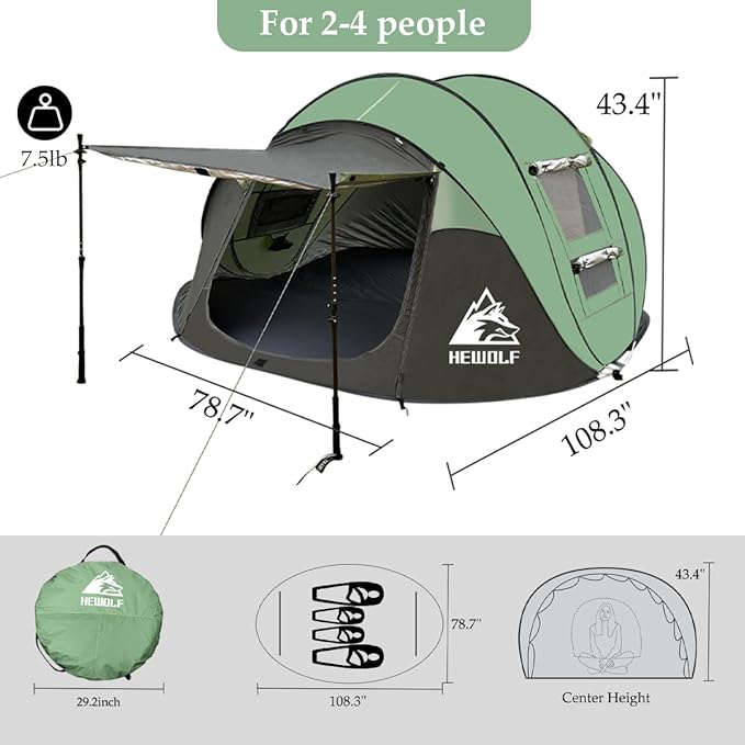 Pop Up Camping Tent 2/4 Person Instant Family Tents Easy Setup Automatic Tent for Camping Hiking &amp Traveling