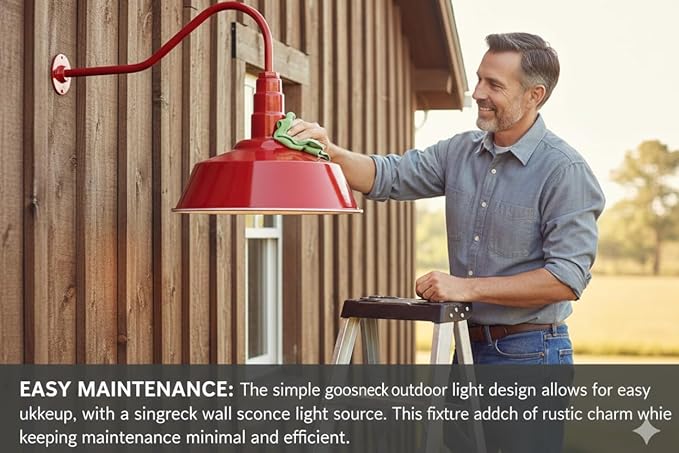 AGB101-AS20-RED Gooseneck Barn Light - Red Outdoor Dome with Incandescent Downlight | Wall-Mount Fixture for Patios Gardens Pathways and Large Outdoor Living Spaces