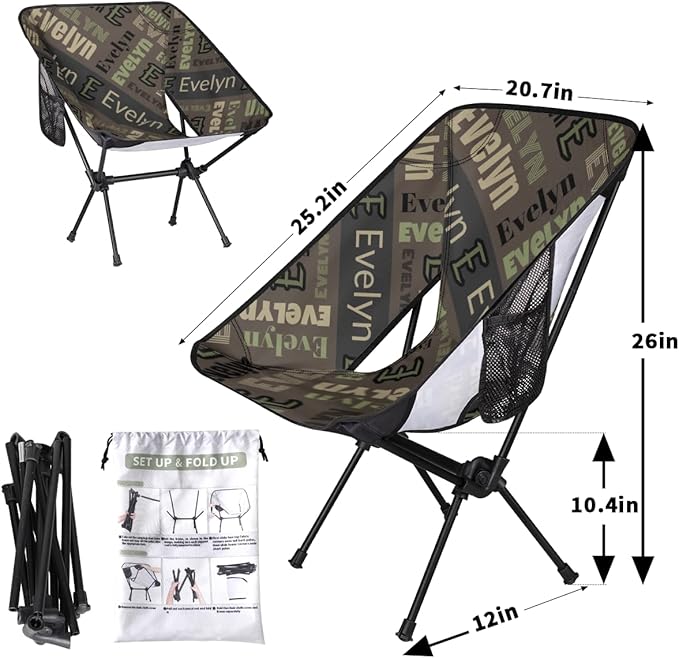 Custom Portable Camping Chair with Name Backpacking Chair Personalized Folding Chairs Compact Lightweight Outdoor Chairs for Hiking Camp Fishing