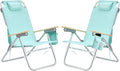 SUNNYFEEL Tall Beach Chair Reclining Beach Chair with 5-Position Portable Camping Chair for Adults with Wood Armrest Lightweight Camping Chair 300 lbs Heavy Duty Green 2 Pack
