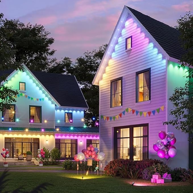 Permanent Outdoor Lights 100ft Smart Eave Lights with RGB LED Light IP67 Waterproof App Control DIY RGB Light for House Halloween Decorations