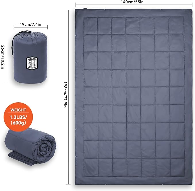 Multifunctional Camping Blanket Ultralight Wearable Travel BlanketIndoor Sofa BlanketOutdoor Portable nap BlanketCamping Quilt with Snap Buttons for Outdoor HikingCamping -Gray