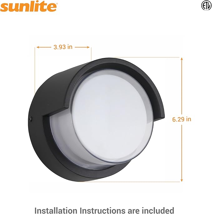 Sunlite 85106 LED Round Modern Outdoor Light Fixture with Canopy 12 Watts 850 Lumens Color Selectable 30K/40K/50K 90 CRI ETL Listed Black for Entryway Garage and Porches