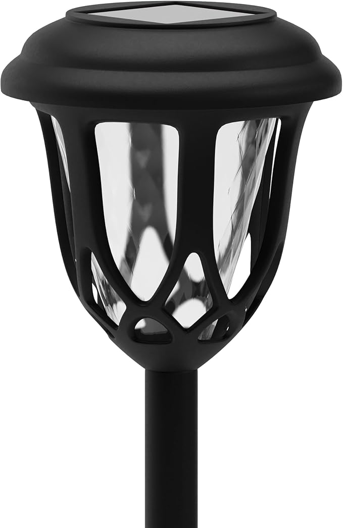 Flash Furniture Hess 8 Pack LED Solar Lights - All-Weather Black Tulip Style Outdoor Solar Powered Lights - Landscape Lighting for Pathway Garden &amp Yard