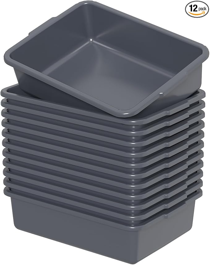 12-Pack Plstic Commercial Bus Box 15 L Dish Tubs Bin for Restaurant Gray