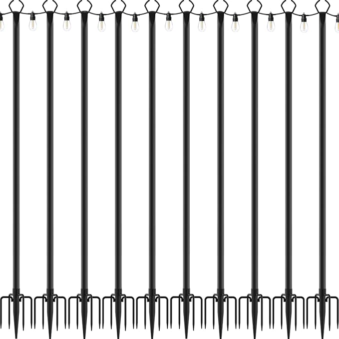 10 Pack String Light Poles10 Ft Light Poles for Outside String LightsOutdoor Lights Pole with ForkMetal Poles Stand for Patio Deck Backyard (10FT 10 Pack)