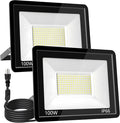 100W LED Flood Light Outdoor 14000LM Super Bright IP66 Weatherproof Plug-in Security Light with Switch and 6.56FT Wire for Garage Backyard Stadium 2Pack