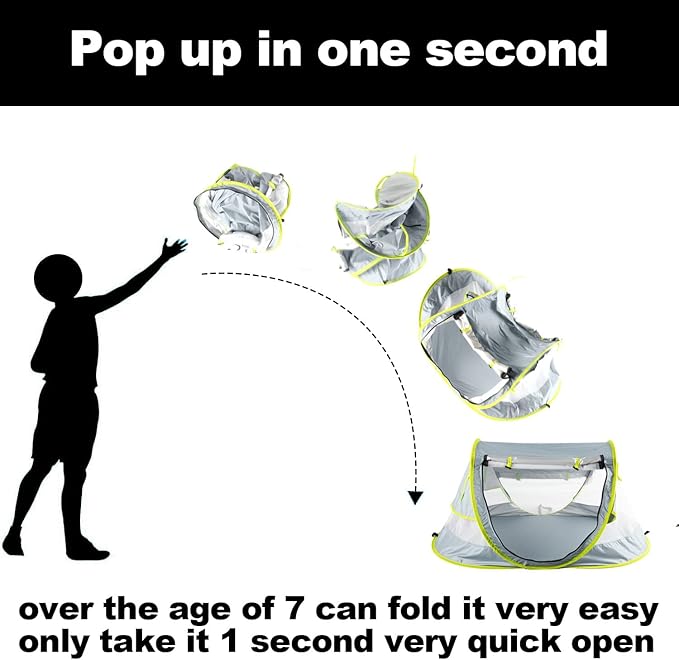 Poray Portable Baby Beach Tent with UPF 50+ Sun ShelterMosquito Net and Sunshade Ideal Pop Up Kids Travel Tent with Carry Bag &amp 2 StakesOutdoor Indoor Play and Sun Protection