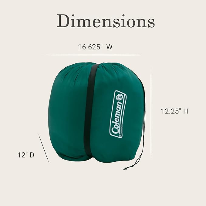 Coleman Cozy 30°F Sleeping Bag with Integrated Removable Fleece Liner Built in Stuff Stack for Easy Storage Easy Zip Easy Clean Green