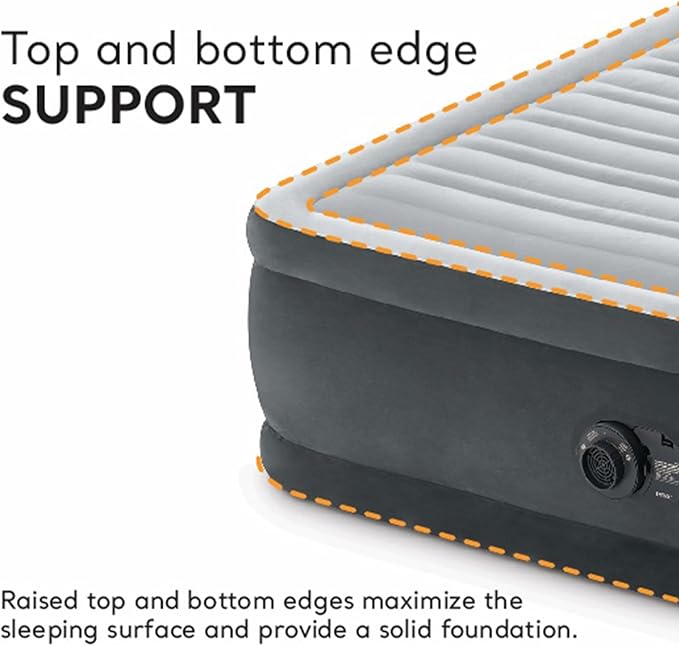 Intex 64413ED Dura Beam Elevated Fiber Tech Soft Air Mattress Bed w/Built in Pump &amp Portable Storage Case for Travel and Camping Queen (2 Pack)
