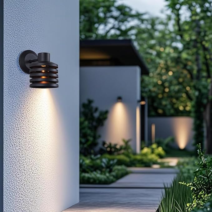Industrial Matte Black Cylindrical Outdoor Wall Sconce with Louvered Design Weatherproof Exterior Light Fixture Farmhouse Lighting for Entrance Courtyard Porch Patio Garage
