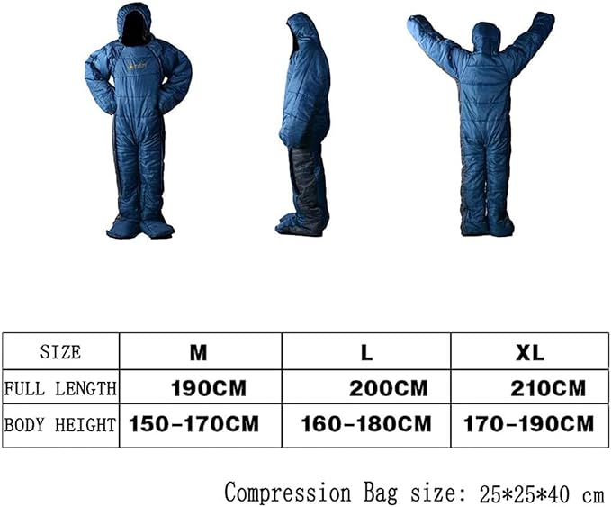 Human Walking Sleeping Bag Adult Sleeping Bag for Camping Cold Weather 0 Degree Mummy Style Lightweight Humanoid Sleeping Bag Outdoor Wearable Warm Sleeping Suit for Men and Women