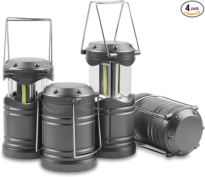 Lichamp LED Camping Lantern 4 Pack Battery Powered Flashlight for Power Outages Portable Collapsible Hanging Light Essential for Home Outdoor Emergency Lamp Survival Kit Gear for Hurricane Gray
