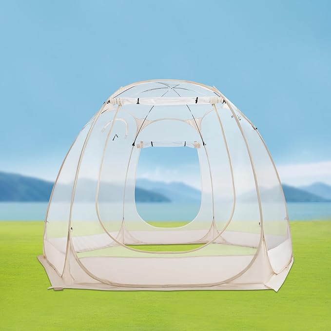 Transparent Camping Tent 9.84×6.73ft Pop-Up Clear Bubble Pod for 1-6 Person All-Weather Garden Courtyard Igloo Sealed Floor Easy Setup Outdoor Sun Shelter w/Storage Bag for Camping Fishing
