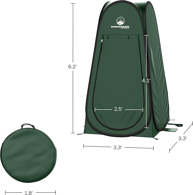 Wakeman Pop Up Changing Tent 3.3 x 3.3 x 6.2ft Camping Shower Tent for Portable Toilet Stall or Dressing Room with Carry Bag for Camping Beach or Tailgate Polyester