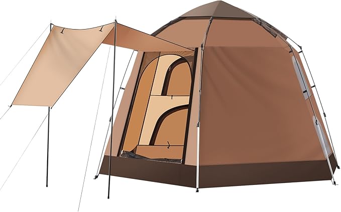 TUKAILAI Instant Camping Tent Hexagonal Design Automatic Dome Tent with 4 Mesh Windows and 1 Door Easy Setup Pop Up Tent with Vestibule &amp Rainfly