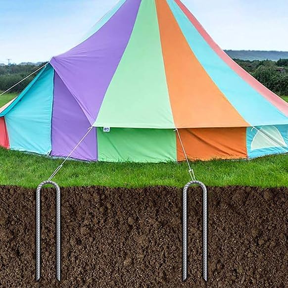 Trampoline Wind Stakes 16 Inch 3/8 Diameter Heavy Duty U Shaped Rebar Tent Fence Stakes for Ground Galvanized Trampoline Tie Down Anchor Kit 16 Pack