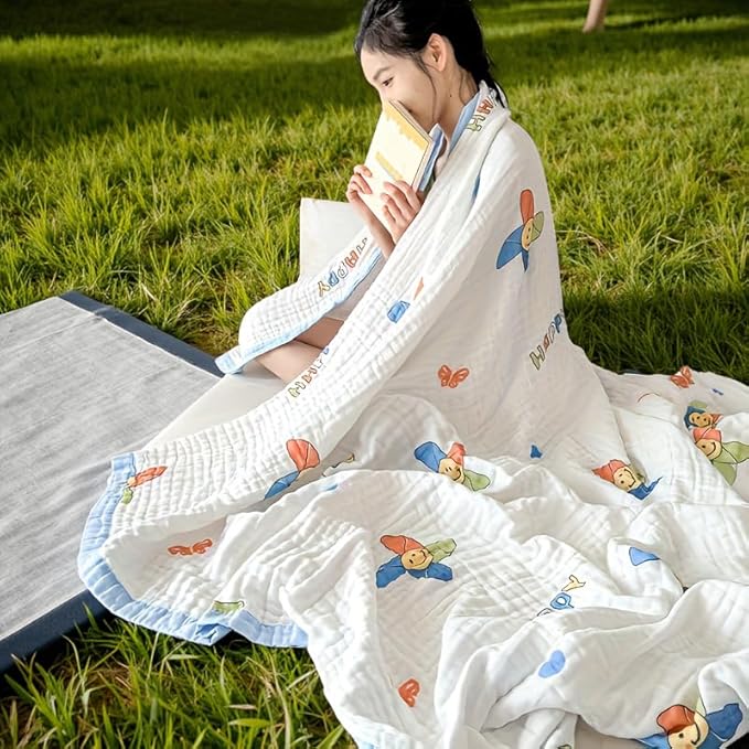 ITFRO Cooling 6 Layer Cotton Muslin Blanket For Hot Sleepers Twin Size 60x80 Inches Windmill Soft Breathable Lightweight Reversible Summer Gauze Blanket for Adults Sofa Bed Camping (Windmill 60x80)