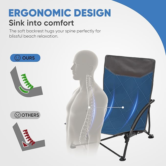 Sekey Portable Beach Chair Lightweight Camping Chair with Carry Bag Low Folding Beach Chair for Adults Compact Ourdoor Chair for Picnic Fishing and Sports Events Blue