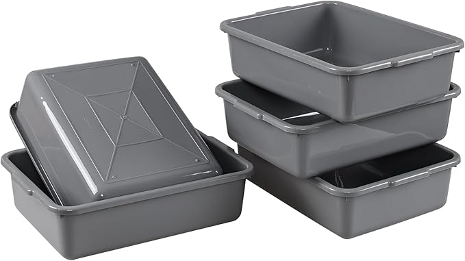 5-Pack 8 L Commercial Bus Box Tub Small Dish Bus Tubs Grey
