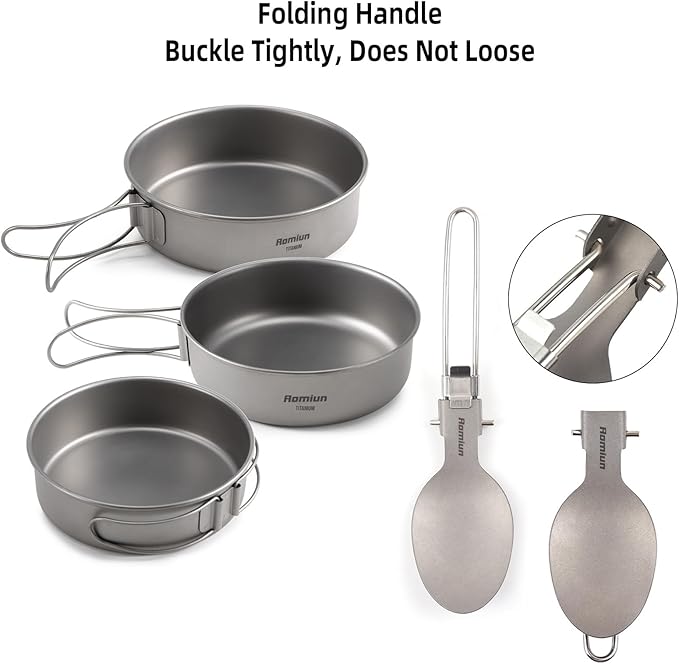 Titanium Camping Bowls and Utensils Set Lightweight Portable Titanium Plates with Folding Handle &amp Forks Spoons Travel Cutlery Dinnerware for Outdoor Camping Backpacking Hiking Picnic