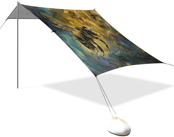ALAZA Bee Nebula Starry Sky Beach Tent Sun Shelter UPF50+ Protection Beach Shade Canopy w/ 4 Sandbags for Outdoor Camping Fishing Backyard Fun Picnic 10x9 ft