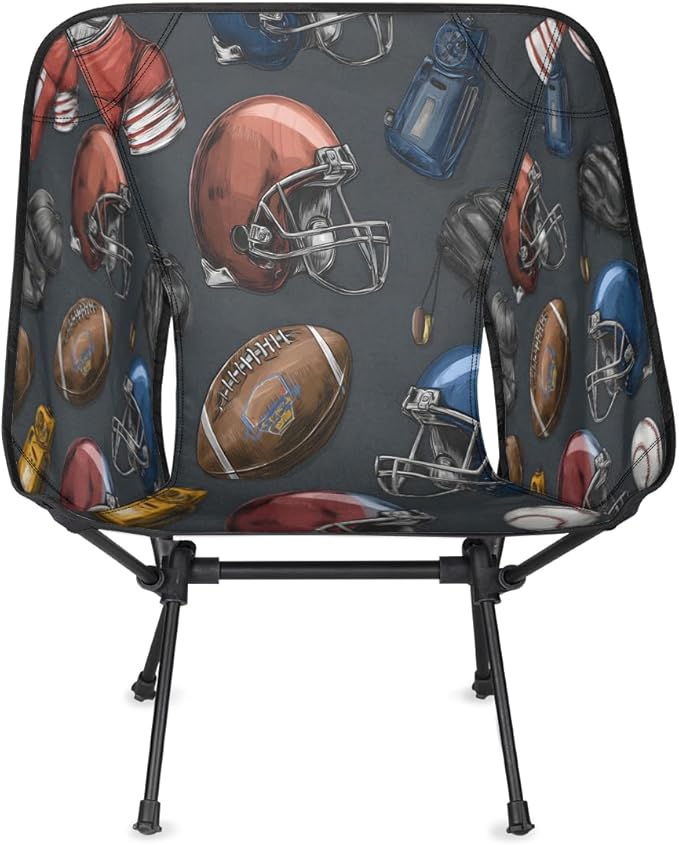 Sport Rugby Themed Camping Chair Folding Backpacking Chair Portable Lightweight Outdoor Chairs with Side Pockets for Hiking Beach Picnic
