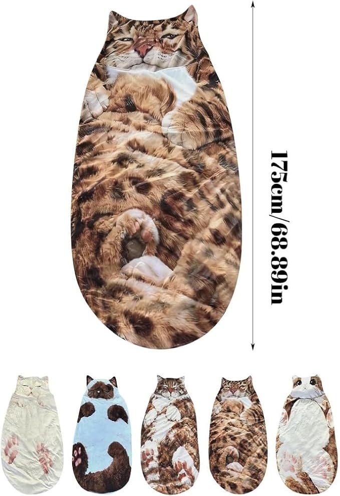 Fluffy Cat Sleeping Bag 68.9×31.5 Inch Soft Plush Warm Wearable Blanket Envelope Sleeping Bag for Camping Travel Sleepovers &amp Home Lounging (E)