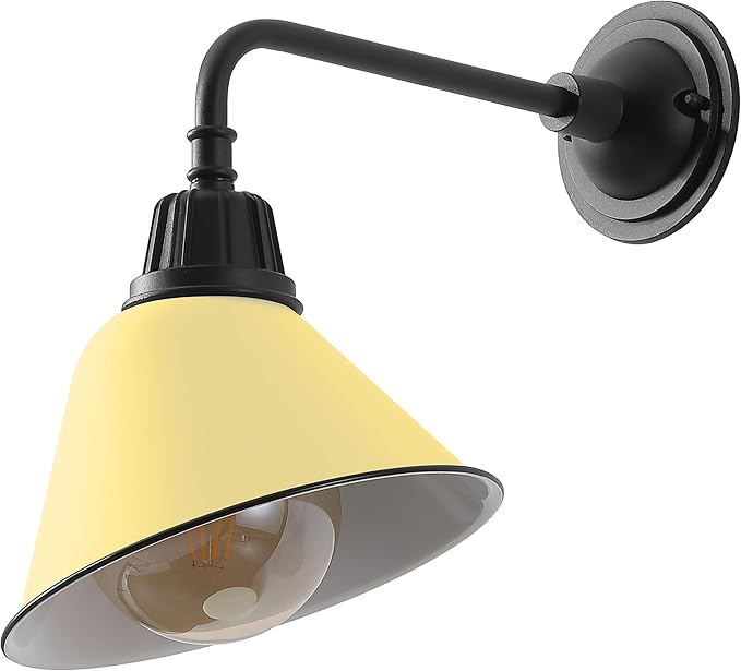 JONATHAN Y 9.63 Matte Yellow/Black 1-Light Farmhouse Outdoor Sconce Industrial LED Wall Light Gooseneck Arm Barn Lamp with Metal Bell Shade for Porch Patio Kitchen LED Bulb Included (JYL7612H)