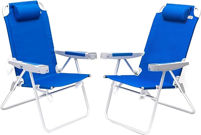 SUNNYFEEL 17 Tall Oversized Beach Chairs 2 Pack for Adults Heavy Duty 500 LBS 5 Position Portable High Folding Camping Chair with Cup Holder for Outdoor/Lawn/Trip Foldable Sand Chairs for Adults