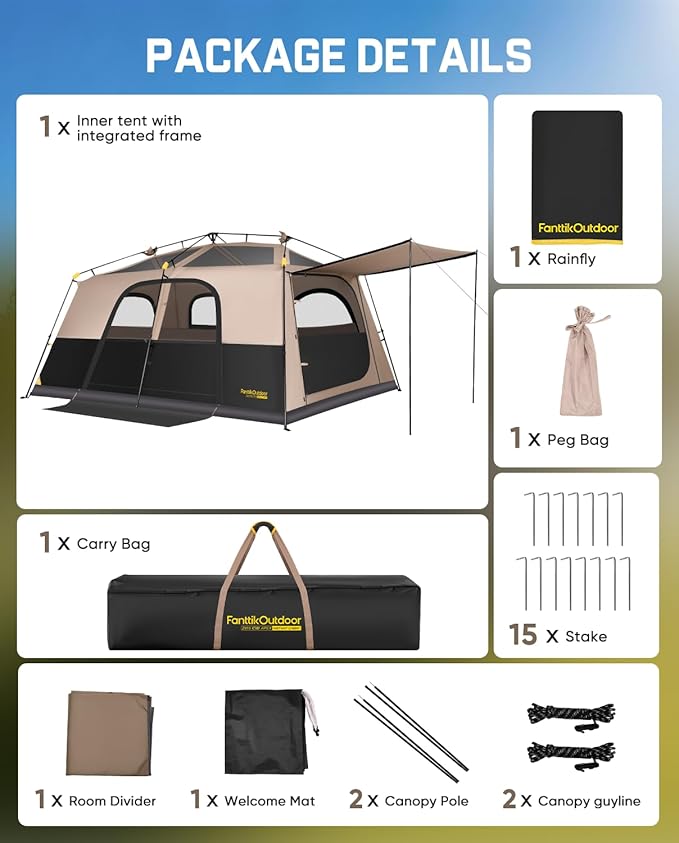 FanttikOutdoor Zeta C8/C10 Apex Camping Tent 8/10 Person Instant Cabin Tent Setup in 60s Family Tent with Carry Bag for Family Camping &amp Hiking Waterproof Upgraded Ventilation